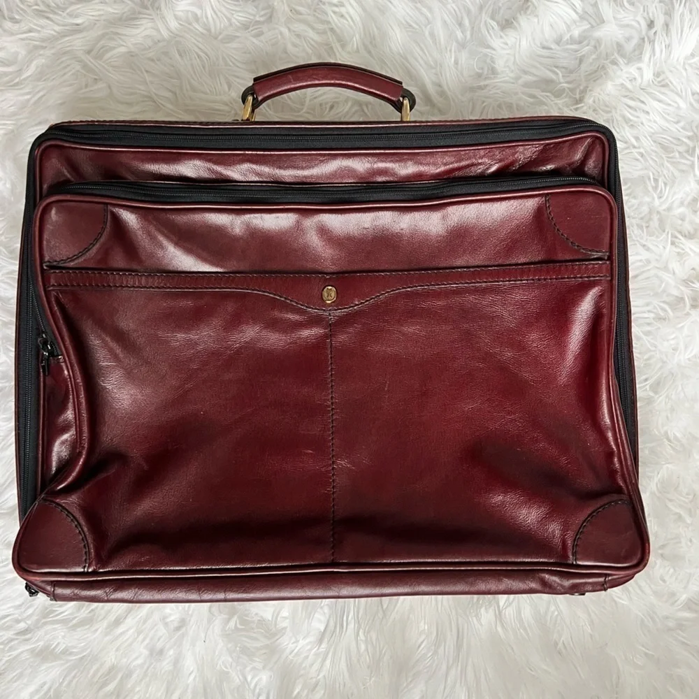 Vintage Goldpfeil Burgundy Leather Overnighter Briefcase Bag *RARE*
